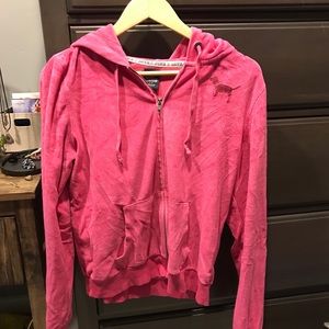 pink velvety vs pink zip up hoodie